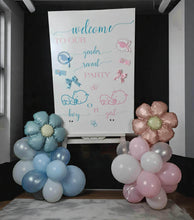 Load image into Gallery viewer, Baby shower – GENDER REVEAL – blue / pink welcome sign (easel, board & balloons) - HIRE ONLY
