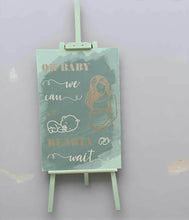 Load image into Gallery viewer, Baby shower – sage, green, neutral & champagne gold welcome sign (easel & board) - HIRE ONLY