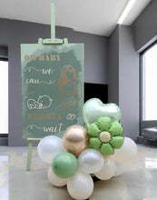 Load image into Gallery viewer, Baby shower – sage, green, neutral & champagne gold welcome sign (easel, board & balloons) - HIRE ONLY