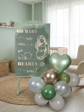 Load image into Gallery viewer, Baby shower – sage, green, neutral & champagne gold welcome sign (easel, board & balloons) - HIRE ONLY