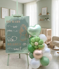 Load image into Gallery viewer, Baby shower – sage, green, neutral & champagne gold welcome sign (easel, board & balloons) - HIRE ONLY