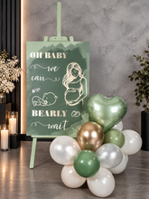 Load image into Gallery viewer, Baby shower – sage, green, neutral & champagne gold welcome sign (easel, board & balloons) - HIRE ONLY