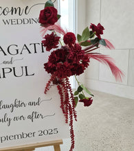 Load image into Gallery viewer, Burgundy / dark red hanging flowers SMALL – easel, welcome sign, arch, floor - HIRE ONLY
