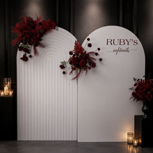 Load image into Gallery viewer, Burgundy, dark red package – 2 arches & 2 flowers - HIRE ONLY