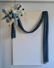 Load image into Gallery viewer, White rectangular backdrop 2.1m & blue flowers - HIRE ONLY