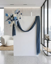 Load image into Gallery viewer, White rectangular backdrop 2.1m & blue flowers - HIRE ONLY