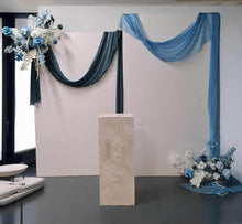 Load image into Gallery viewer, 2 x rectangular backdrop, 2 x blue flowers & cake stand - HIRE ONLY