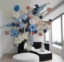 Load image into Gallery viewer, Blue, pink & white hanging flowers for backdrop, arch, arbour - HIRE ONLY