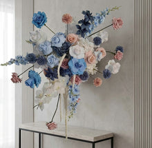 Load image into Gallery viewer, Blue, pink & white hanging flowers for backdrop, arch, arbour - HIRE ONLY