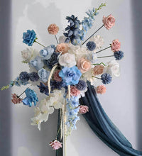 Load image into Gallery viewer, Blue, pink & white hanging flowers for backdrop, arch, arbour - HIRE ONLY