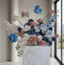 Load image into Gallery viewer, Blue, pink & white floor / plinth / table flowers - HIRE ONLY