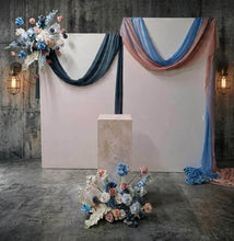 Load image into Gallery viewer, 2 x rectangular backdrop, 2 x blue / pink flowers & cake stand - HIRE ONLY