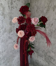 Load image into Gallery viewer, Burgundy & pink hanging flowers SMALL – easel, welcome sign, arch, floor - HIRE ONLY