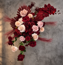 Load image into Gallery viewer, Burgundy & pink hanging flowers LARGE – arch, backdrop, arbour - HIRE ONLY