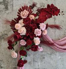 Load image into Gallery viewer, Burgundy & pink hanging flowers LARGE – arch, backdrop, arbour - HIRE ONLY
