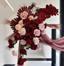 Load image into Gallery viewer, 2 x rectangular backdrop, 3 x burgundy & pink flowers - HIRE ONLY