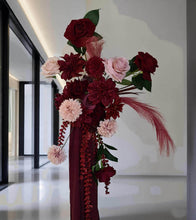 Load image into Gallery viewer, 2 x rectangular backdrop, 3 x burgundy & pink flowers - HIRE ONLY