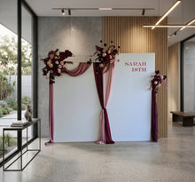 Load image into Gallery viewer, 2 x rectangular backdrop, 3 x burgundy & pink flowers - HIRE ONLY