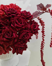 Load image into Gallery viewer, Burgundy floor / plinth flowers in white ribbed pot - HIRE OLY