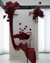 Load image into Gallery viewer, Rectangular backdrop, 3 x burgundy (dark red) flowers - HIRE ONLY