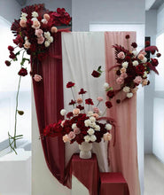 Load image into Gallery viewer, Rectangular backdrop, 3 x burgundy, pink & white flowers - HIRE ONLY