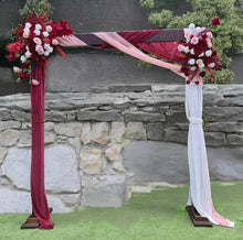 Load image into Gallery viewer, Rustic wooden arbour & 2 x red, pink & white flowers - HIRE ONLY