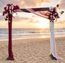 Load image into Gallery viewer, Rustic wooden arbour & 2 x red, pink & white flowers - HIRE ONLY