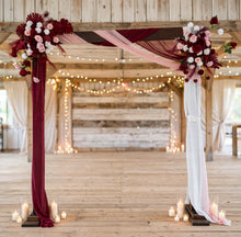 Load image into Gallery viewer, Rustic wooden arbour & 2 x red, pink & white flowers - HIRE ONLY