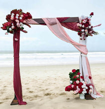 Load image into Gallery viewer, Rustic wooden arbour & 3 x red, pink & white flowers - HIRE ONLY