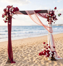 Load image into Gallery viewer, Rustic wooden arbour & 3 x red, pink & white flowers - HIRE ONLY