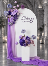 Load image into Gallery viewer, 1.8m foldable arch & 2 x purple / violet flowers – Advanced Package - HIRE ONLY