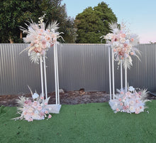 Load image into Gallery viewer, Boho Blush Romantic flowers & white stands – Basic Package - HIRE ONLY