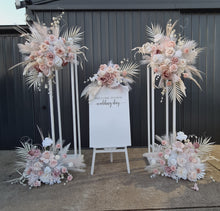 Load image into Gallery viewer, White Stands, Boho blush romantic flowers & welcome sign - Advanced Package - HIRE ONLY