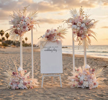 Load image into Gallery viewer, White Stands, Boho blush romantic flowers & welcome sign - Advanced Package - HIRE ONLY