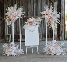Load image into Gallery viewer, White Stands, Boho blush romantic flowers & welcome sign - Advanced Package - HIRE ONLY