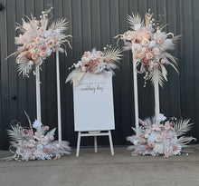 Load image into Gallery viewer, White Stands, Boho blush romantic flowers & welcome sign - Advanced Package - HIRE ONLY