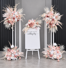 Load image into Gallery viewer, White Stands, Boho blush romantic flowers & welcome sign - Advanced Package - HIRE ONLY