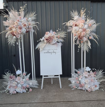 Load image into Gallery viewer, White Stands, Boho blush romantic flowers & welcome sign - Advanced Package - HIRE ONLY