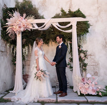 Load image into Gallery viewer, White wood arbour & 2 x Boho blush romantic flowers - HIRE ONLY