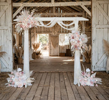 Load image into Gallery viewer, White wood arbour & 4 x Boho blush romantic flowers - HIRE ONLY