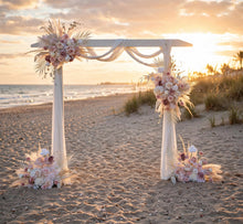 Load image into Gallery viewer, White wood arbour & 4 x Boho blush romantic flowers - HIRE ONLY