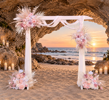 Load image into Gallery viewer, White wood arbour & 4 x Boho blush romantic flowers - HIRE ONLY