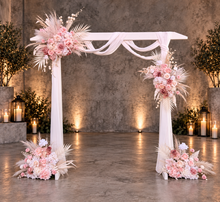 Load image into Gallery viewer, White wood arbour & 4 x Boho blush romantic flowers - HIRE ONLY