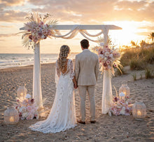 Load image into Gallery viewer, White wood arbour & 4 x Boho blush romantic flowers - HIRE ONLY
