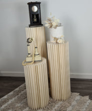 Load image into Gallery viewer, Set of 3 ribbed boho plinths / cake stands - HIRE ONLY