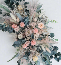 Load image into Gallery viewer, Green Neutral & Pink Flowers – Welcome sign / easel / small backdrop flowers - HIRE ONLY