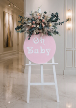 Load image into Gallery viewer, Baby shower green / pink flowers & easel - Oh Baby - Welcome sign - HIRE ONLY