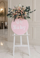 Load image into Gallery viewer, Baby shower green / pink flowers & easel - Oh Baby - Welcome sign - HIRE ONLY