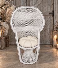 Load image into Gallery viewer, White peacock chair with cushions MEDIUM - HIRE ONLY