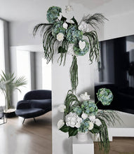 Load image into Gallery viewer, Popular green & white LARGE hanging flowers – Style 1 - HIRE ONLY